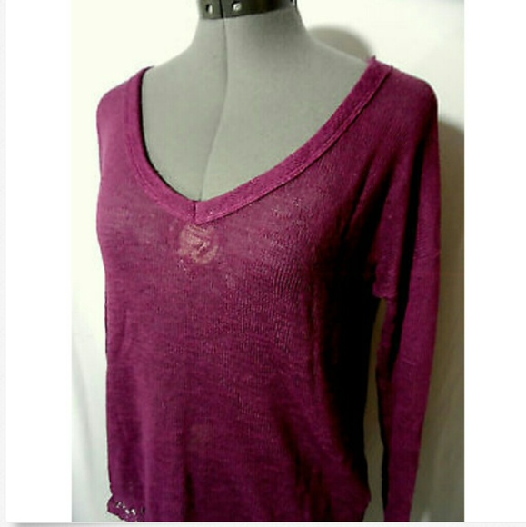 WALLPAPHER Crochet trim Sweater Top PM Berry Purple Lacey top - Picture 2 of 5